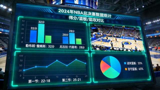 显示屏上呈现的体育比赛数据统计与可视化图表